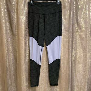 Manduka Olive Heather Lavender Radiant Color Block Leggings Medium